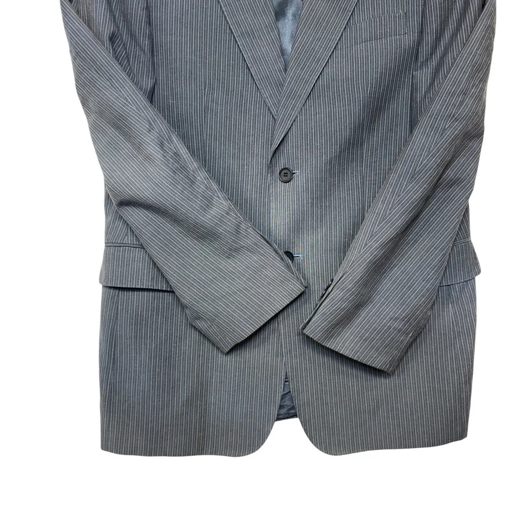 Express Design Studio Mens Gray Pinstripe Cotton Linen Suit Jacket Blazer 40R